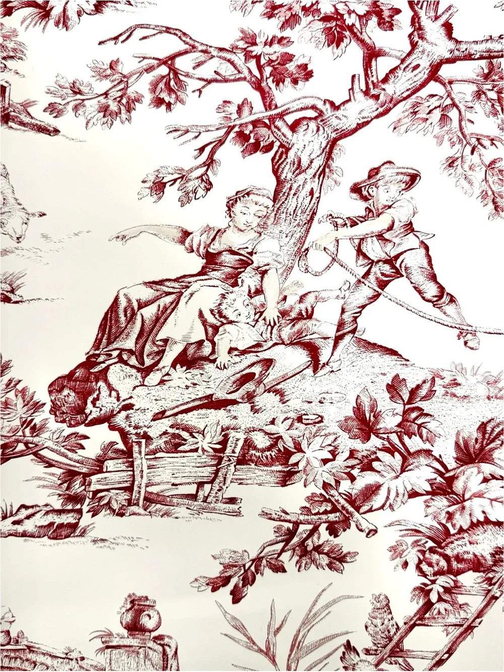 Stroheim & Romann Vintage Wallpaper Les Toiles IV Design White Burgundy Classic